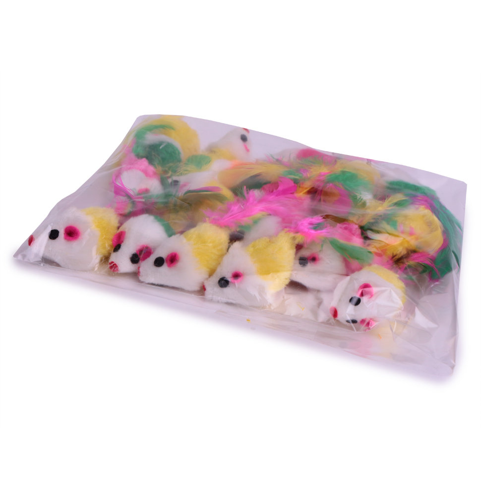 Игрушка для кошек LionPets "Мышка с перьями" в асс. 4 см LMG-0508-5 (20шт/уп)
